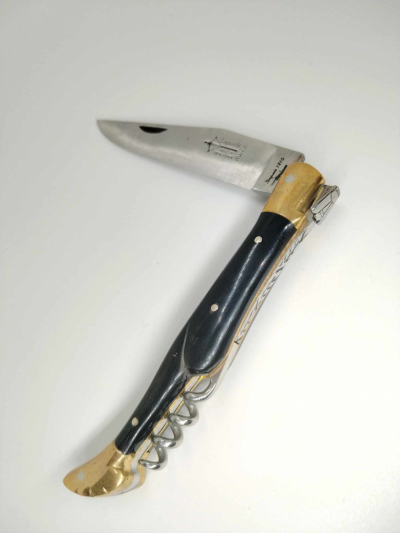 Couteau pliant Laguiole or corne carbone tire bouchon 22 cm