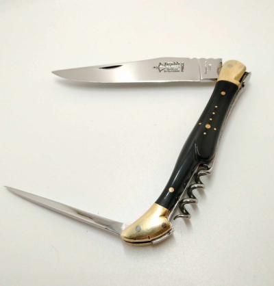 Couteau pliant Laguiole poinçon or corne inox tire bouchon 22 cm
